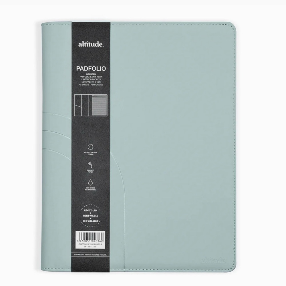 PADFOLIO 8.5"X10.5" VEGAN LEATHER SEAFOAM BLUE DEBOSSED ARCH